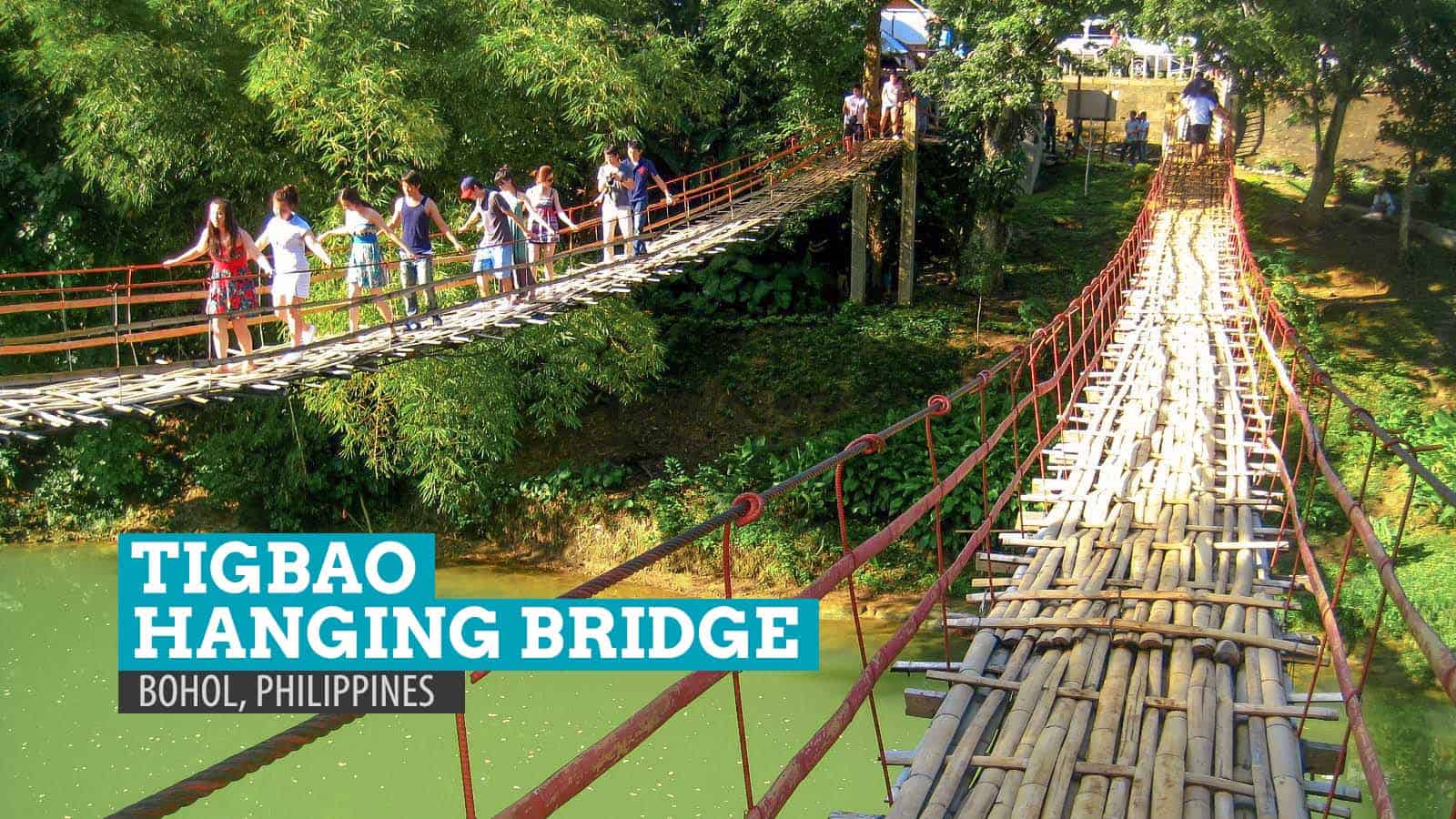 Crossing the Tigbao Hanging Bridge, Bohol