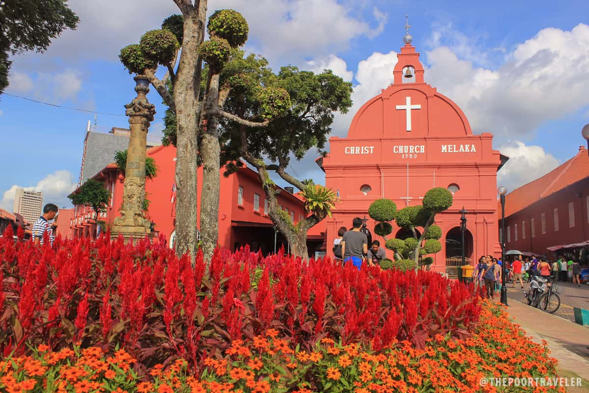 Lovely orange and red flowers surrounding the trees at the Dutch Square