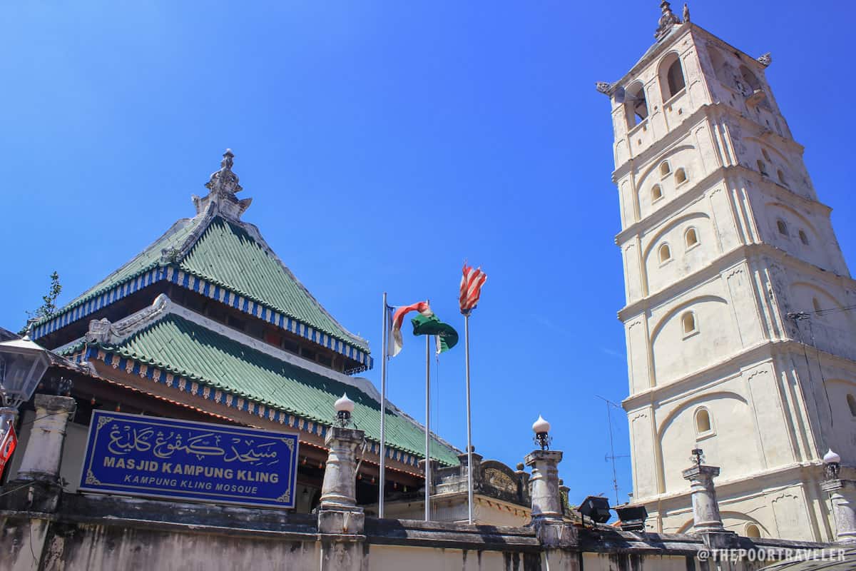 Kampung Kling Mosque gate at Harmony Street and the pagoda-like masonry minaret