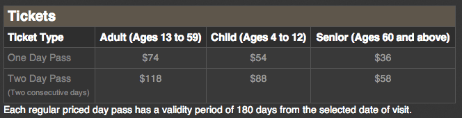 UNIVERSAL STUDIOS TICKET PRICES 