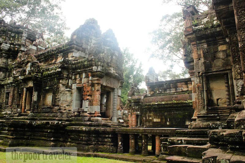 The temple buildings are connected by ramps. The lighter colored blocks are new, part of the restoration project by China.