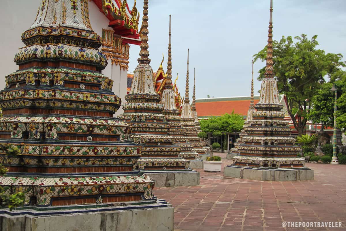 Highly ornate stupas within the temple complex