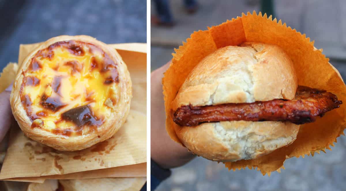 Egg tart and pork chop bun