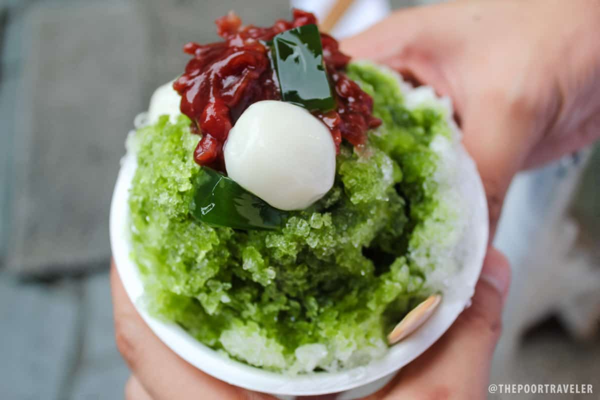 Kakigori. Regarded as the ancestor of the Philippines' halo-halo. This one is matcha (green tea) flavor.