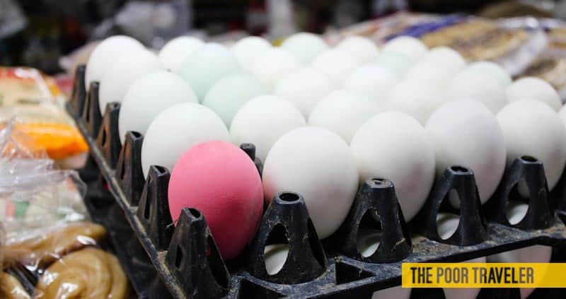 Salted eggs are painted pink in Chiang Mai.