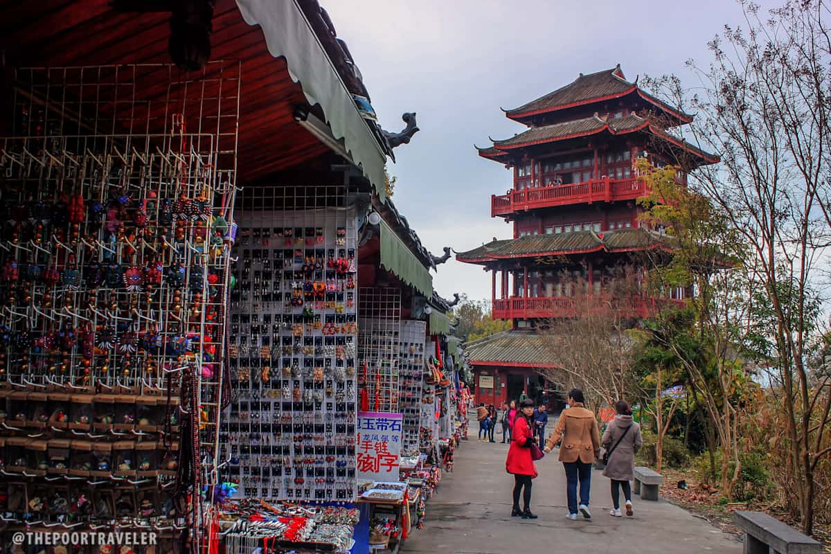 Souvenirs and mementos. Stores line up before the Tianzi Pavilion for tourists who wish to take home more than memories.