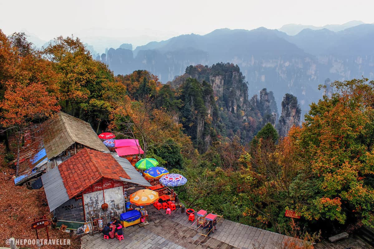 Food stalls as viewed from the balcony of the Tianzi Pavilion.