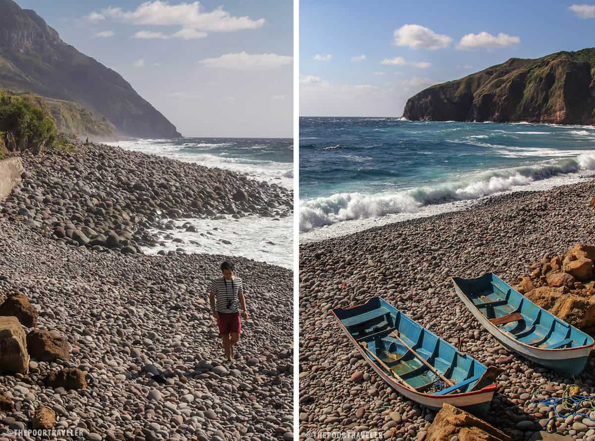 The southern end of Valugan Beach is strewn with smaller pebbles