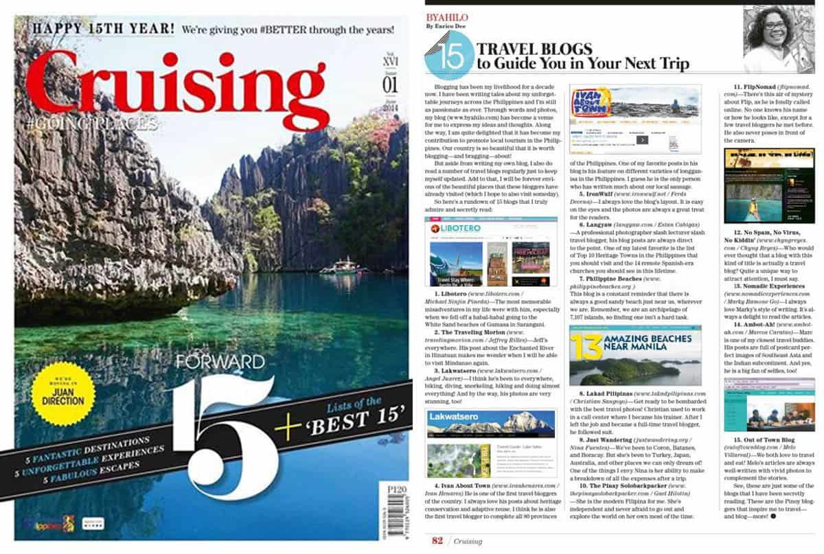 "15 Travel Blogs to Guide You on Your Next Trip" Cruising Magazine, June 2014