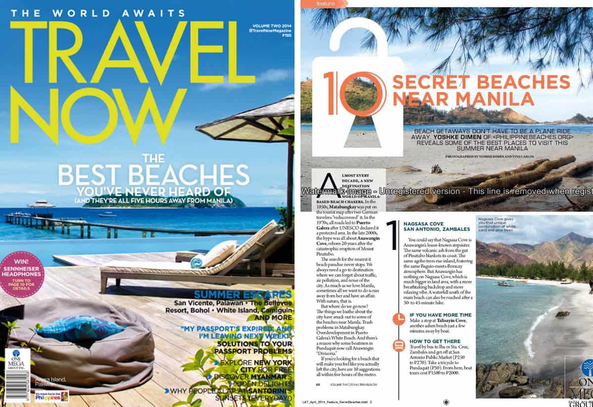 "10 Secret Beaches Near Manila" Travel Now, April-May 2014