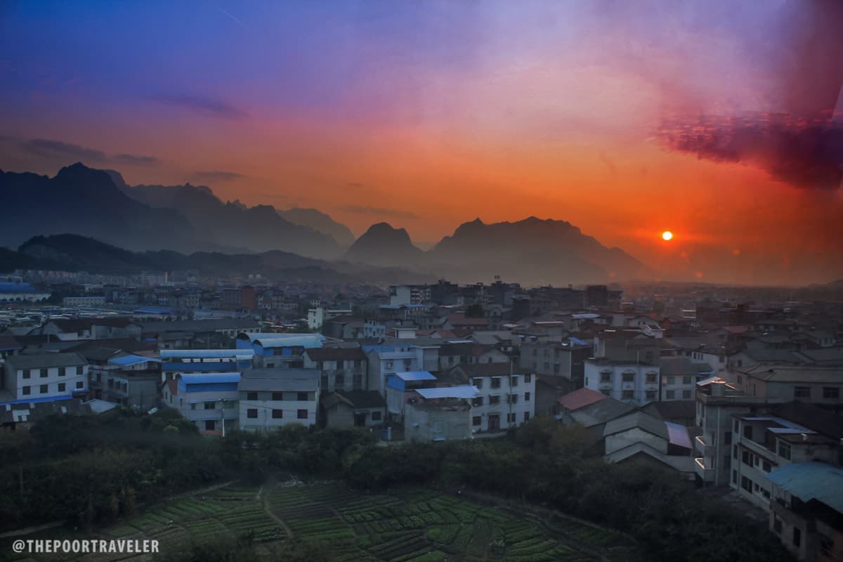 The city of Zhangjiajie during sunset