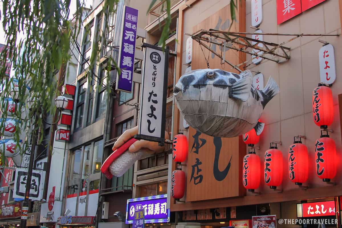 A giant pufferfish lantern hovering above the main street