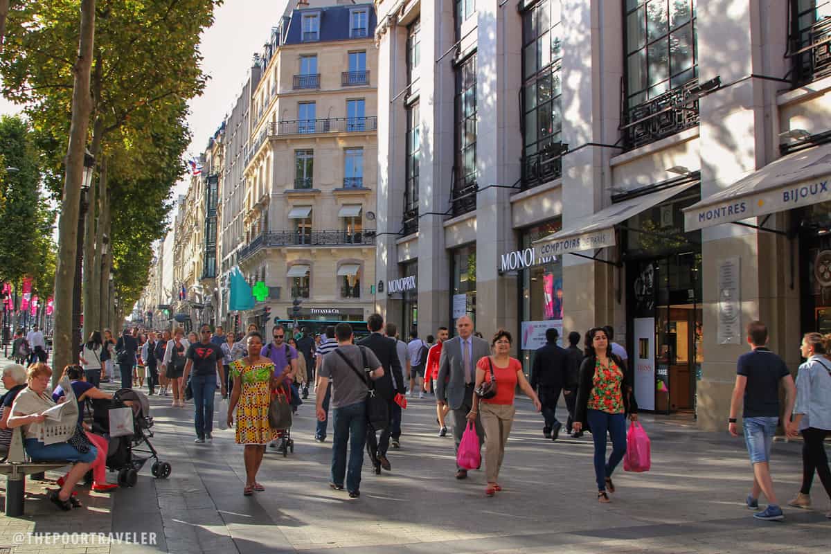 Champs Elysees is flanked by fashion shops and boutiques.