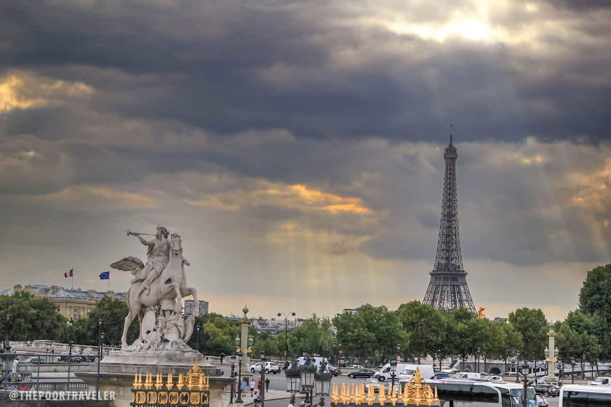 View of the Eiffel Tower from one edge of the Tuileries Garden