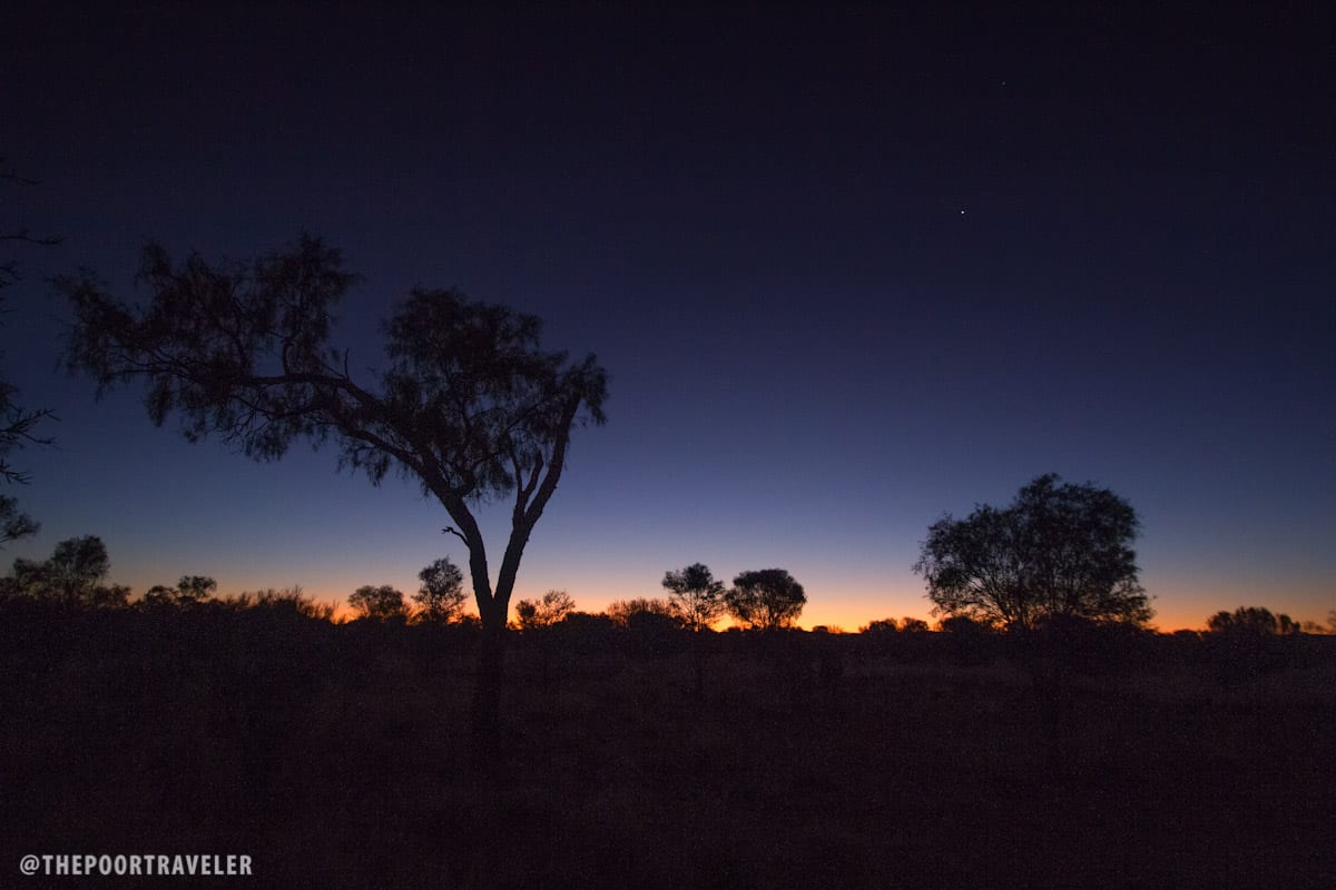 The afterglow of the sunset in the middle of the Australian Outback.