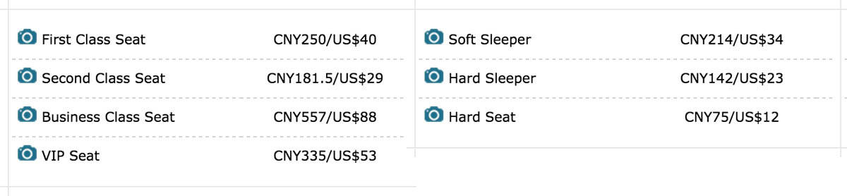 China Trains Seats