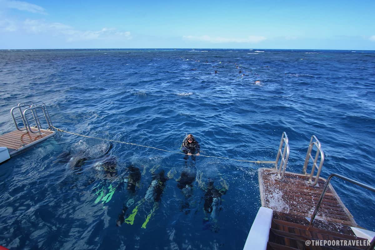 Scuba Diving beginners having their first dip at the outer barrier of the Great Barrier Reef.