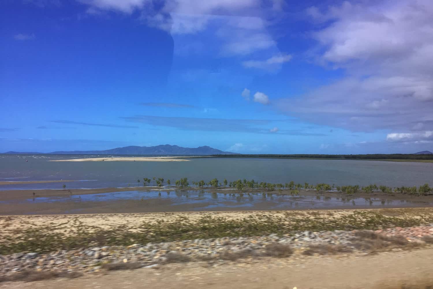 View of the beach from the bus