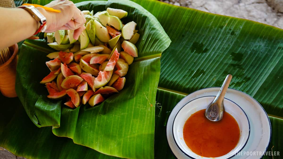 Organically grown guavas with organic palm sugar with chili dip