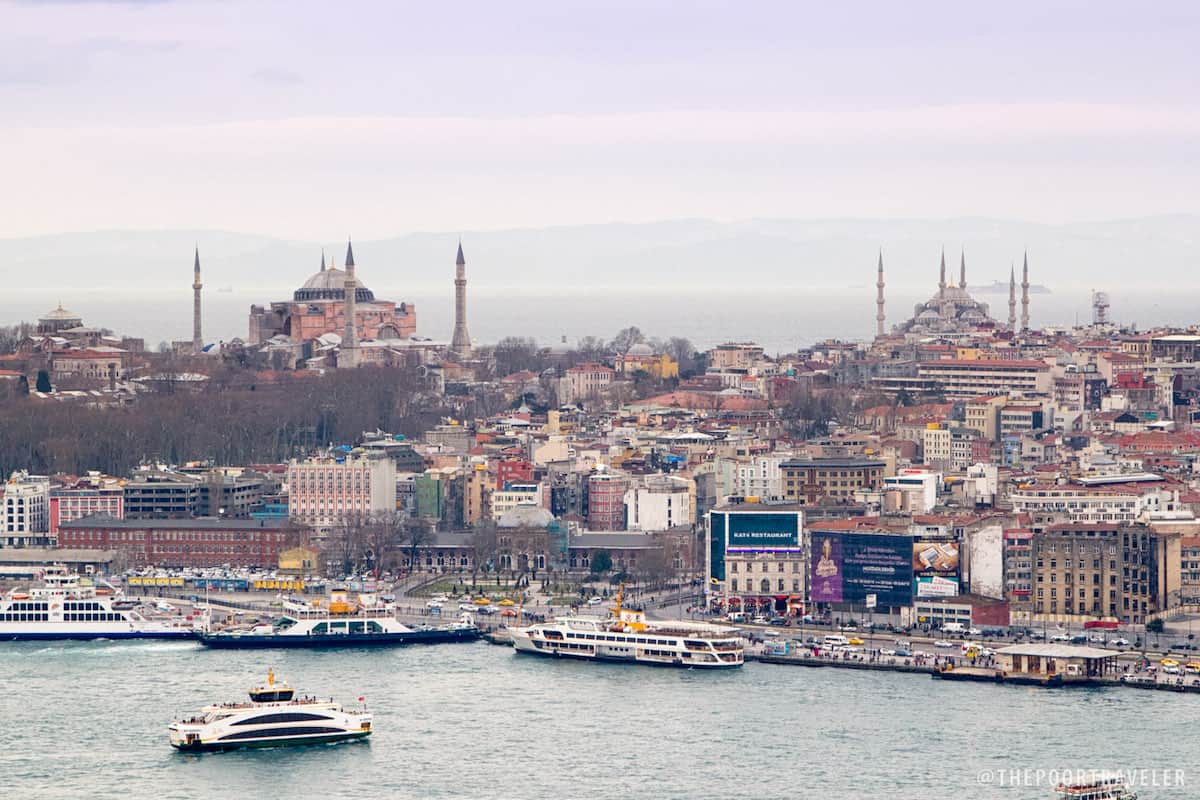 View of Hagia Sophia and Blue Mosque from Galata Tower