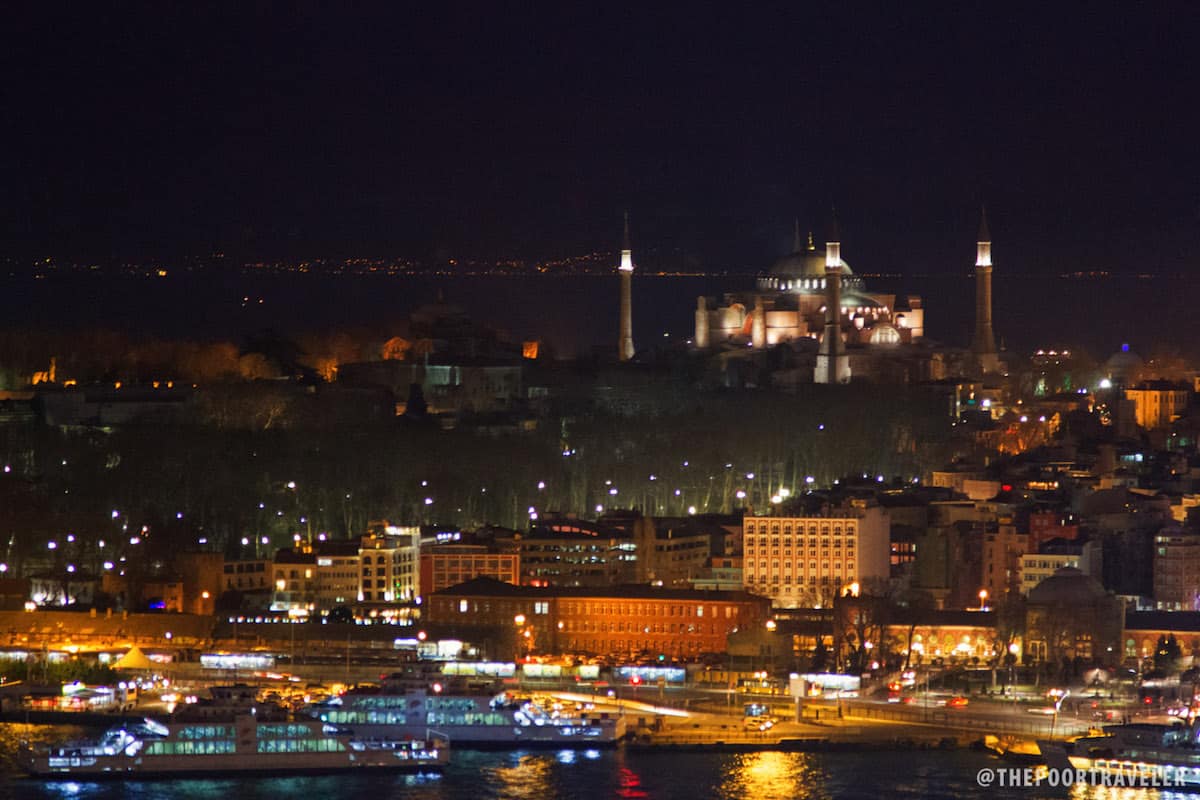 Hagia Sophia at Night as viewed from Galata Tower