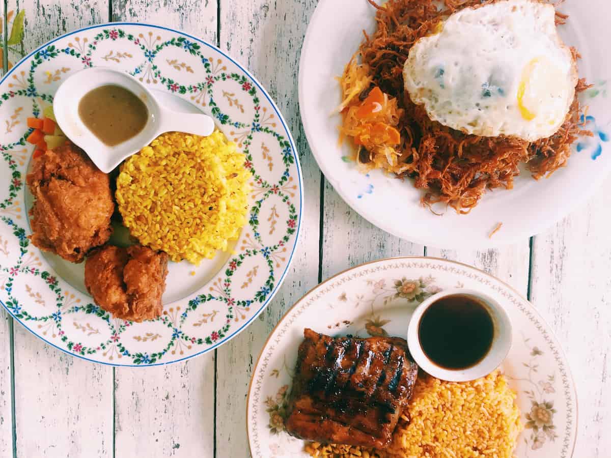 Ranch Style Fried Chicken (P250), Adobo sa Dilaw Flakes (P200), and Jack Daniel's Baby Back Ribs (P350)