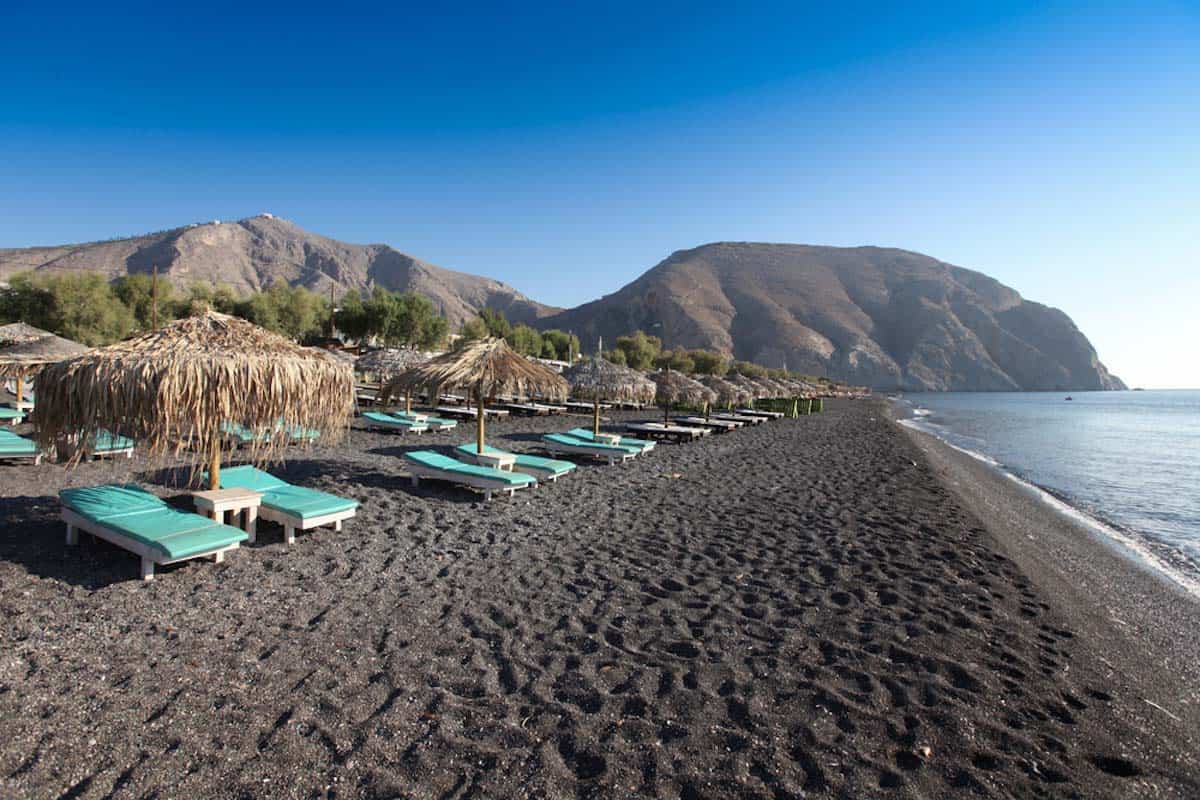 Perissa Beach in Santorini, Greece