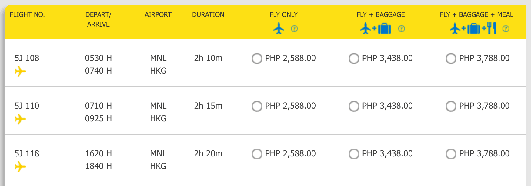 Cebu Pacific Manila to Hong Kong