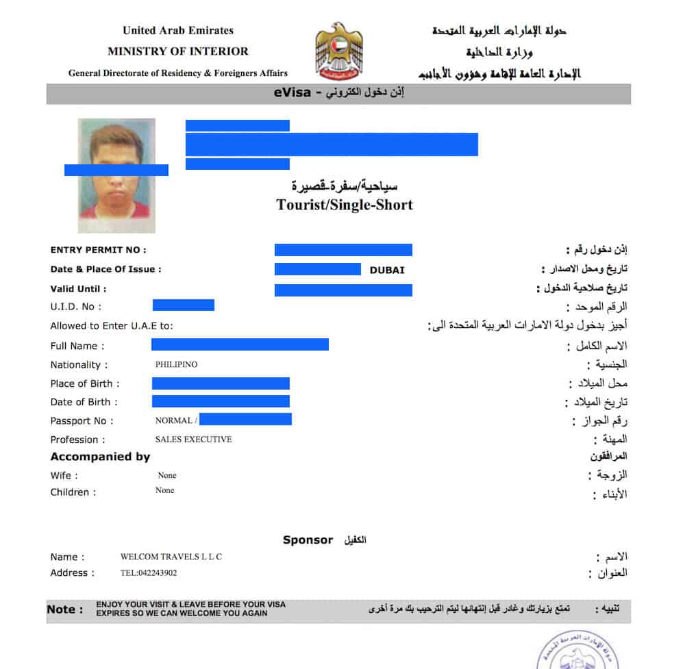 uae tourist visa without sponsor