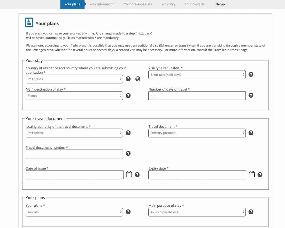 france visit visa application form