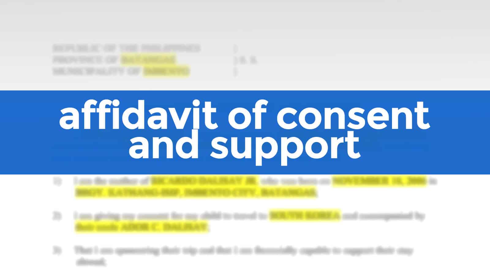 AFFIDAVIT OF CONSENT AND SUPPORT (FREE SAMPLE)  The Poor Traveler