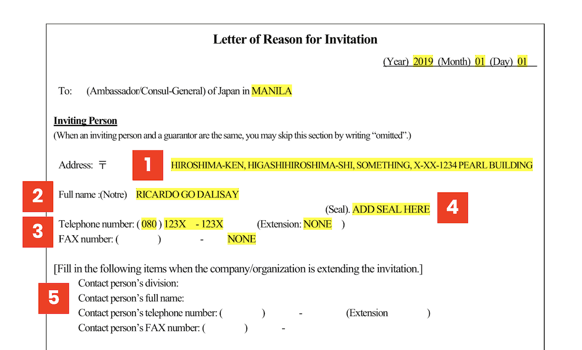 visa application letter japan