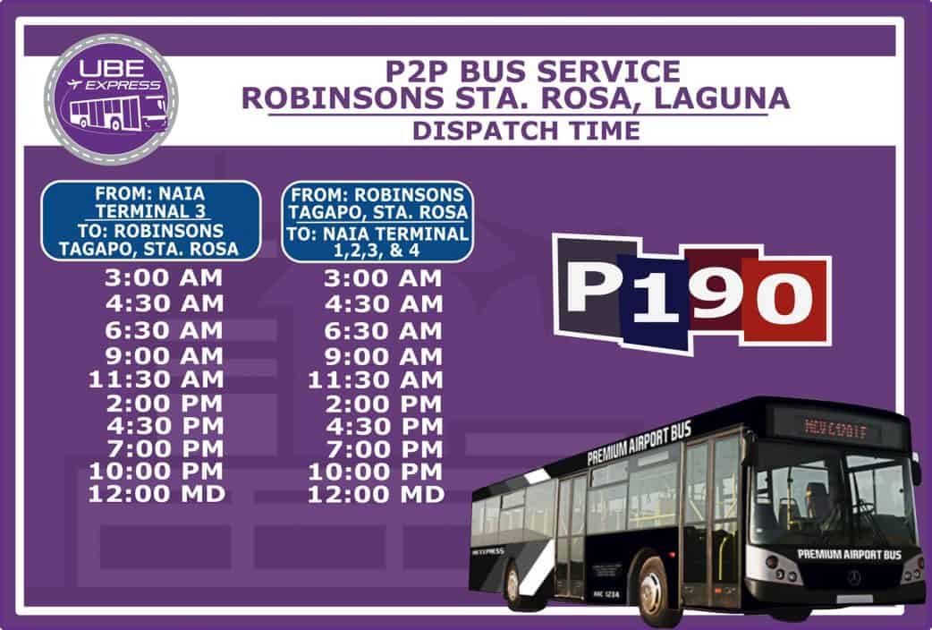 LAGUNA to NAIA / NAIA to LAGUNA P2P Bus Schedule (UBE Express) The