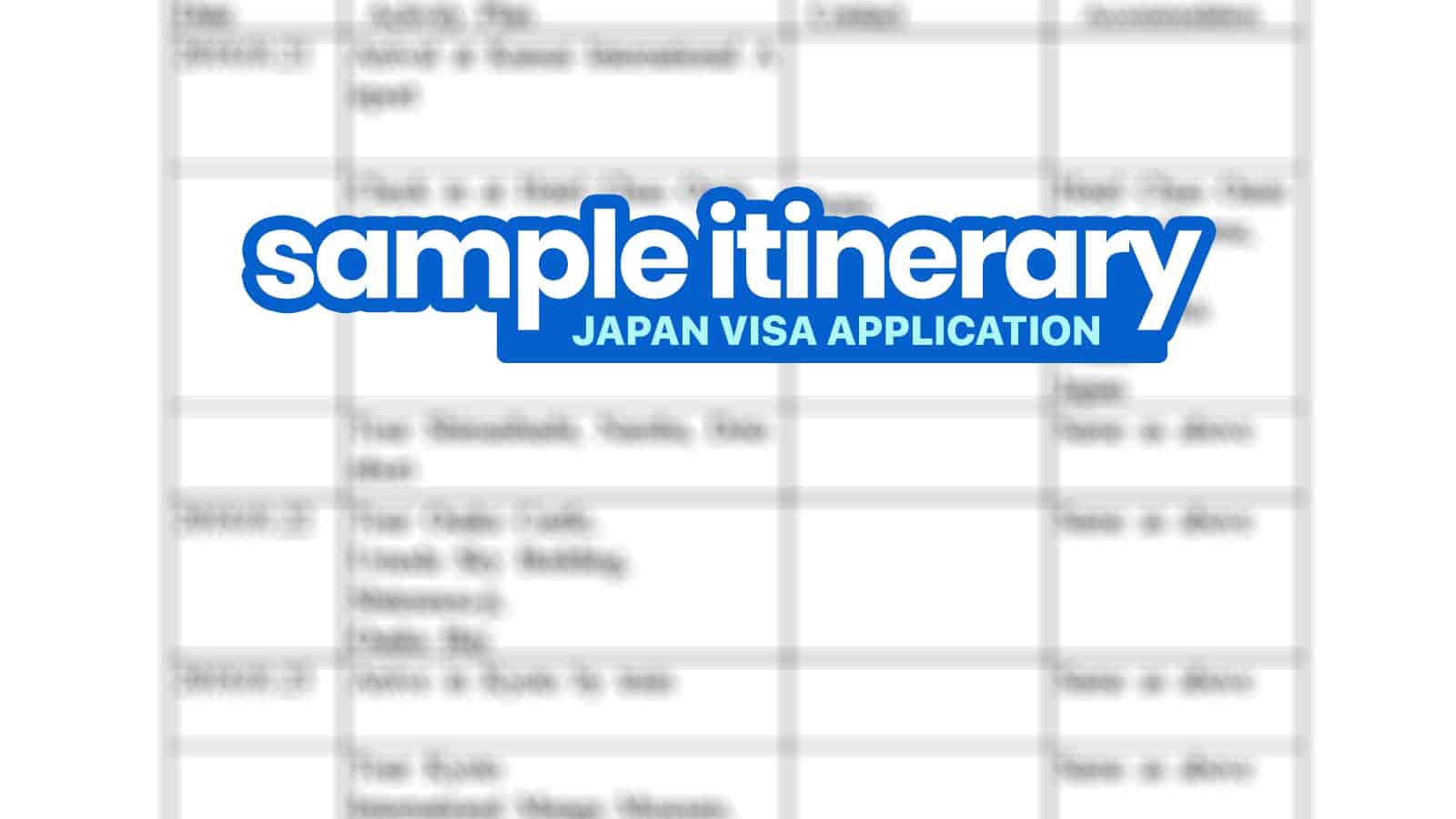 SAMPLE ITINERARY for JAPAN VISA Application (Schedule of Stay)