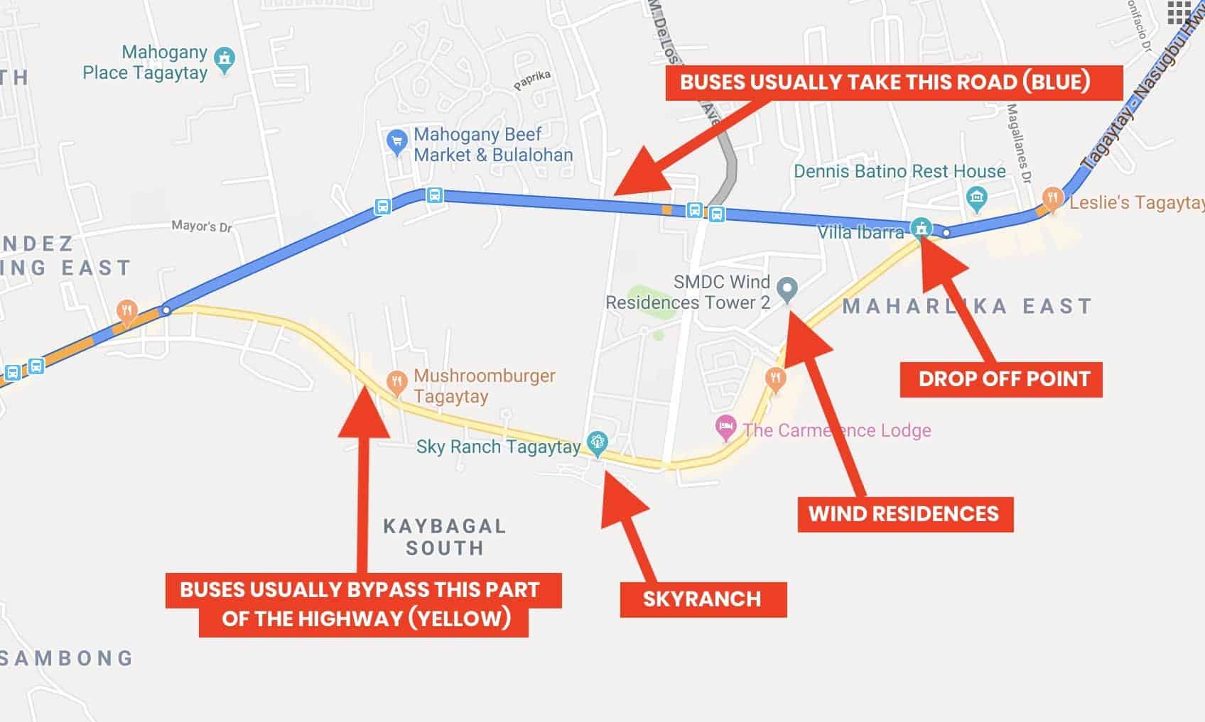 map of tourist spot in tagaytay