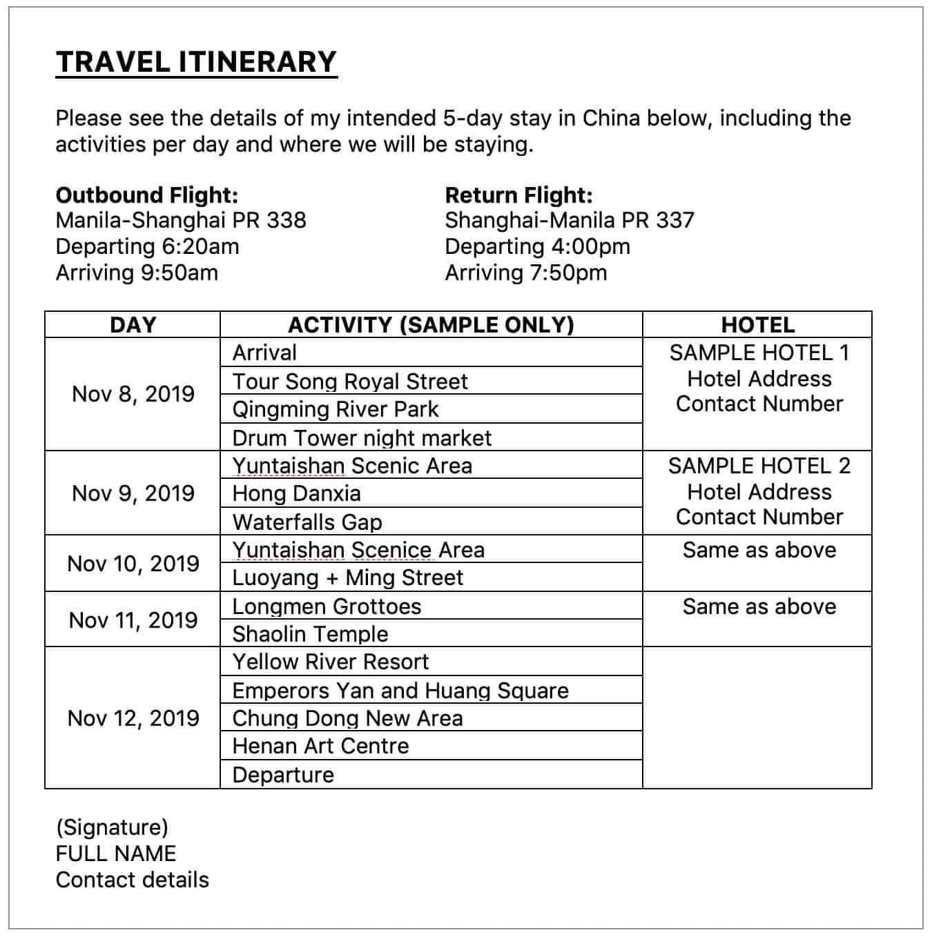 china visit visa checklist