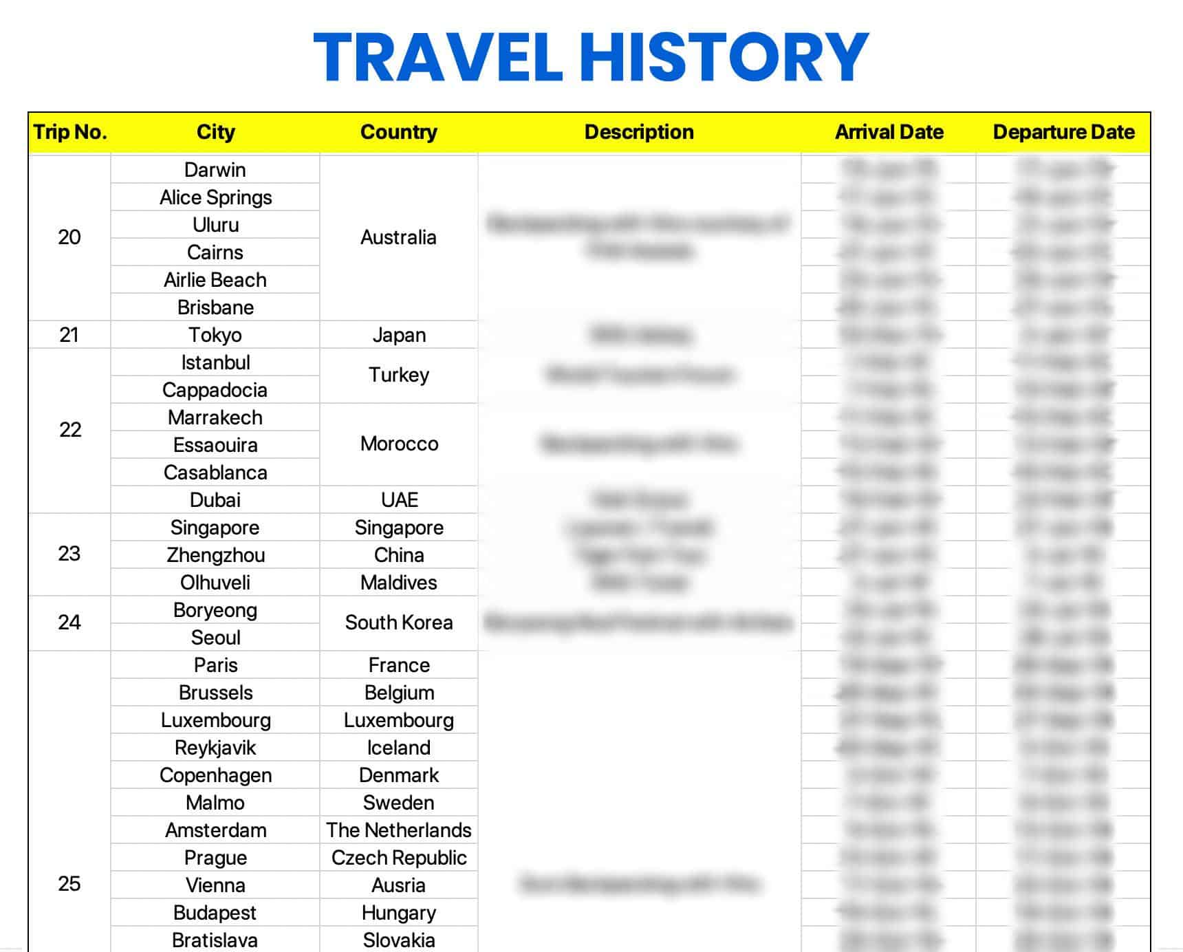 travel history for us visa