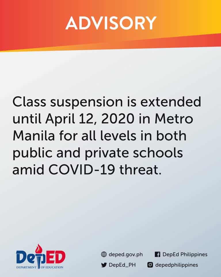 WALANG PASOK: List of Class Suspensions for March-April 2020 Due