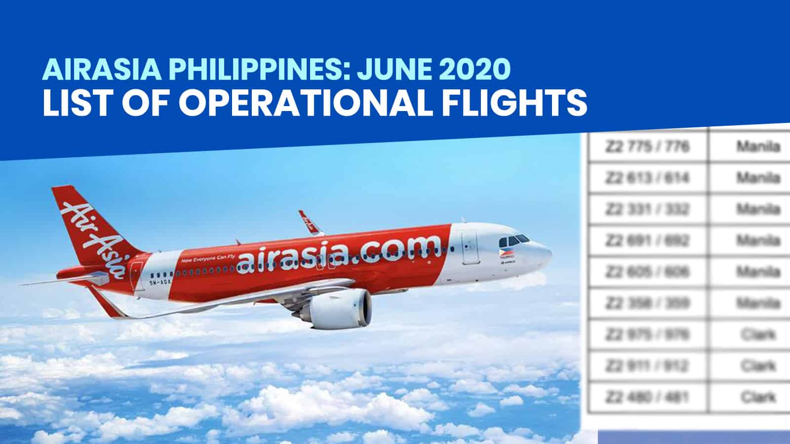 AIRASIA PHILIPPINES: List of Operational Flights for June 2020