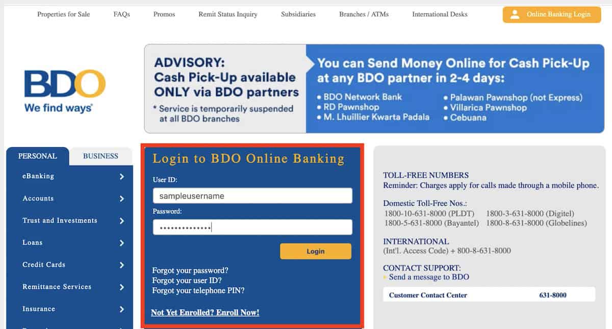 bdo.visit online banking