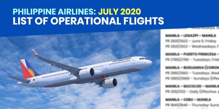 PHILIPPINE AIRLINES: List of Operational Flights for JULY 2020