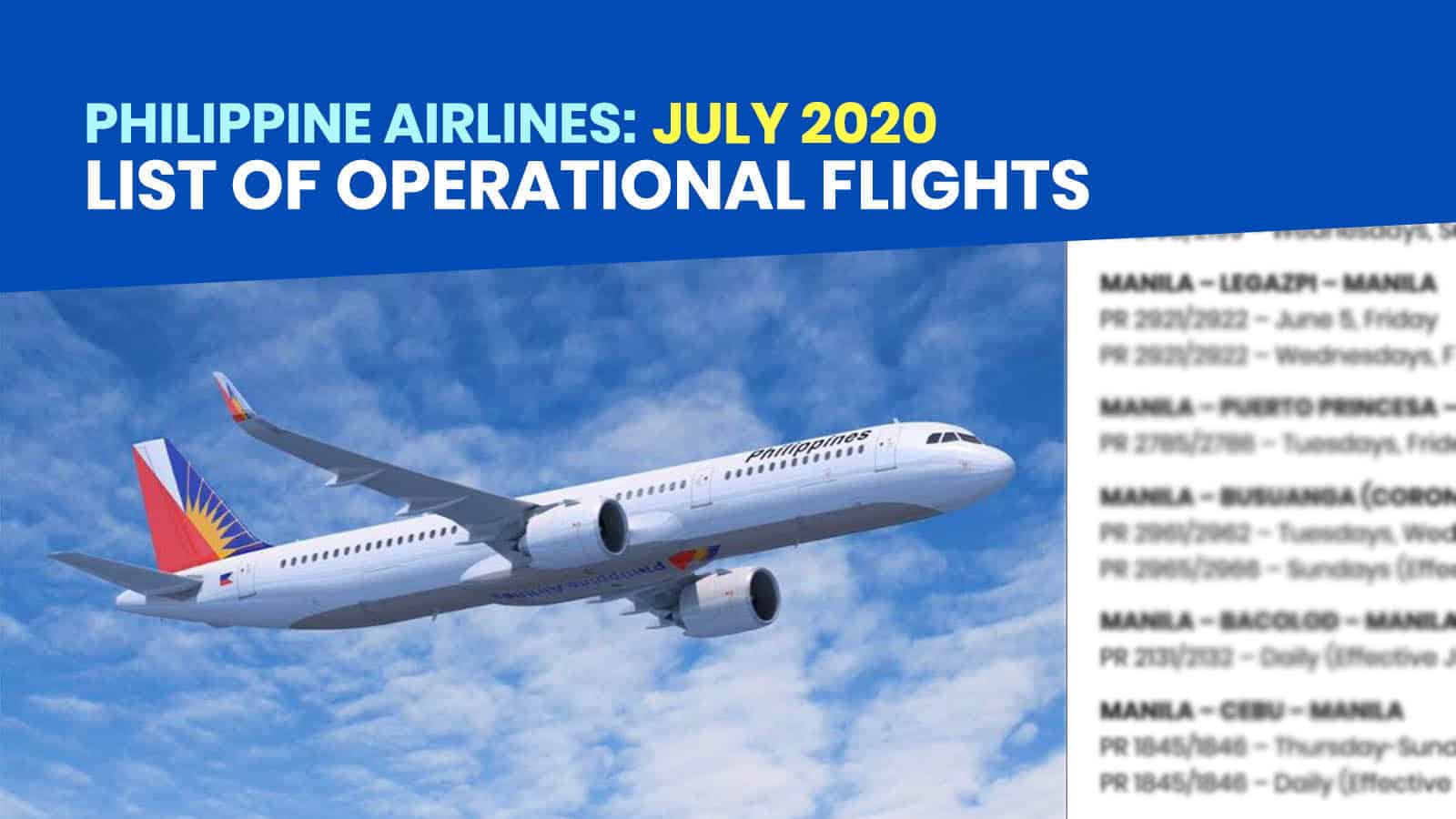 PHILIPPINE AIRLINES: List of Operational Flights for JULY 2020