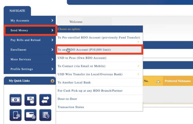 Bdo to bdo how to transfer money to another bdo account via online 
