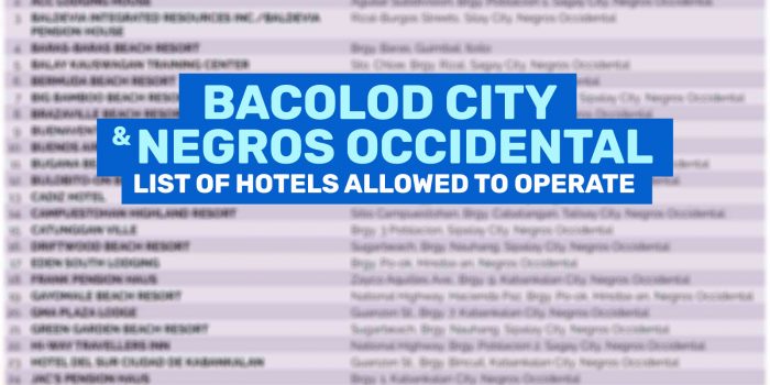 List of DOT-Accredited BACOLOD & NEGROS OCCIDENTAL Hotels & Resorts