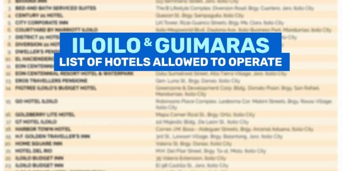 ILOILO & GUIMARAS: List of Hotels & Resorts Allowed to Operate