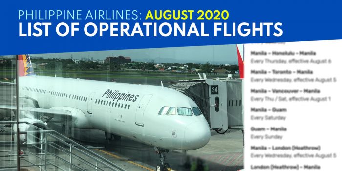 PHILIPPINE AIRLINES: List of Operational Flights starting AUGUST 19, 2020