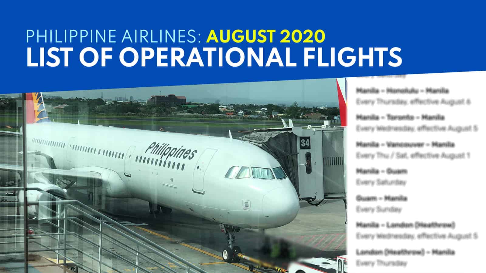 PHILIPPINE AIRLINES: List of Operational Flights starting AUGUST 19, 2020