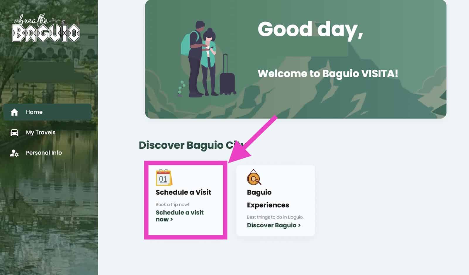 Baguio Visita Schedule Trip Page