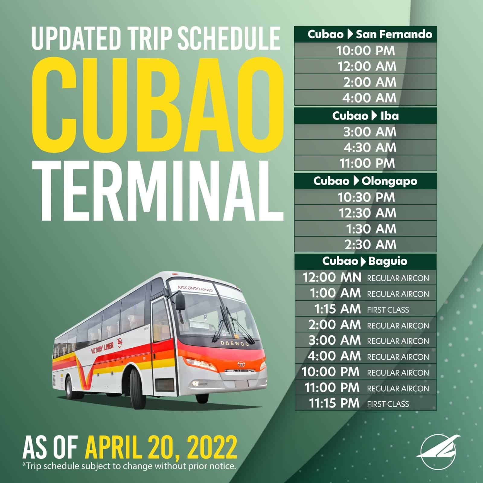 Victory Liner Cubao Schedule April 2022 A