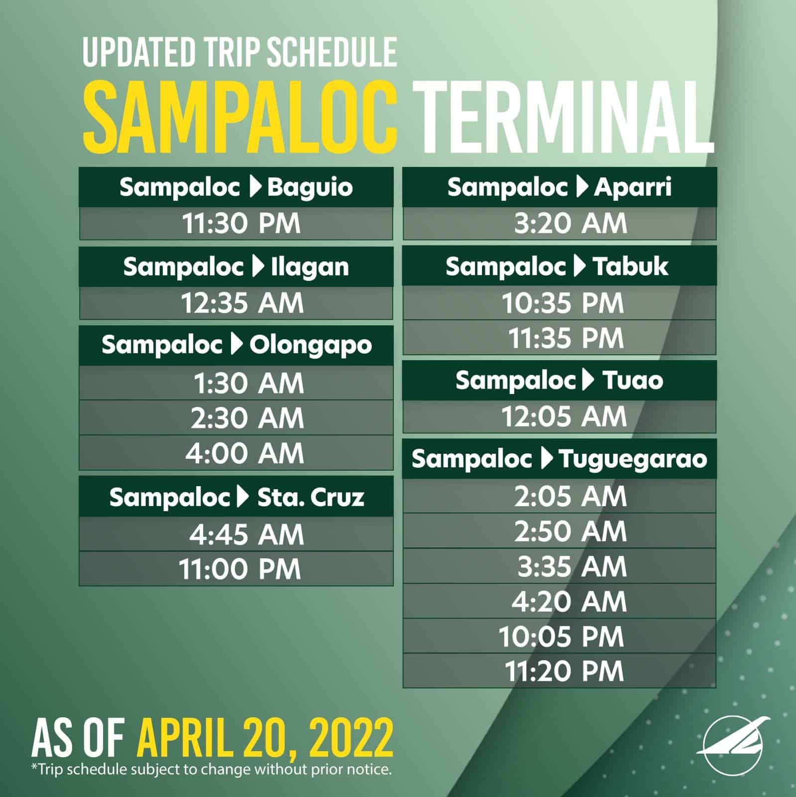 Victory Liner Sampaloc Schedule April 2022